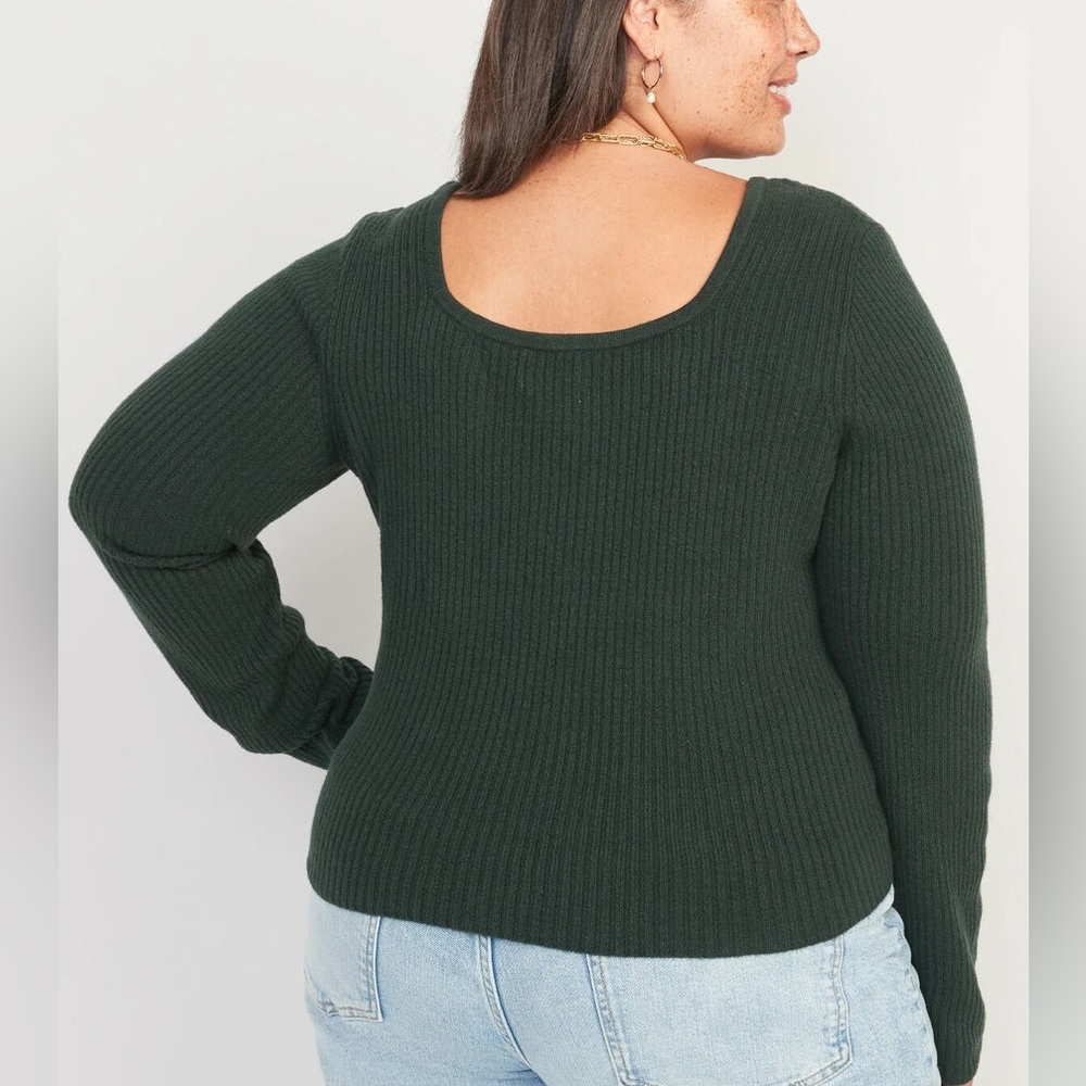 Old Navy XL Rib Knit Square Neck Sweater in emerald green